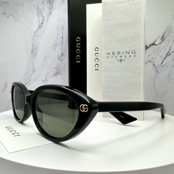 New GUCCI Sunglasses Black Cat Eye Gold Metal Front Interlocking GG Logo Womens main image 9